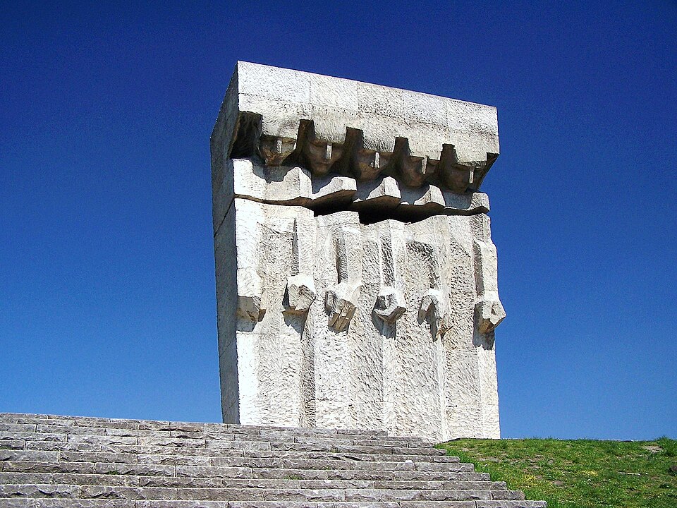 Monument of the Victims of Fascism at the former Płaszów concentration camp site in Kraków, part of the Memory Trail.